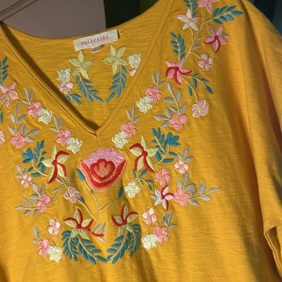 Embroidered V-neck Tee, large - Picture 2 of 9